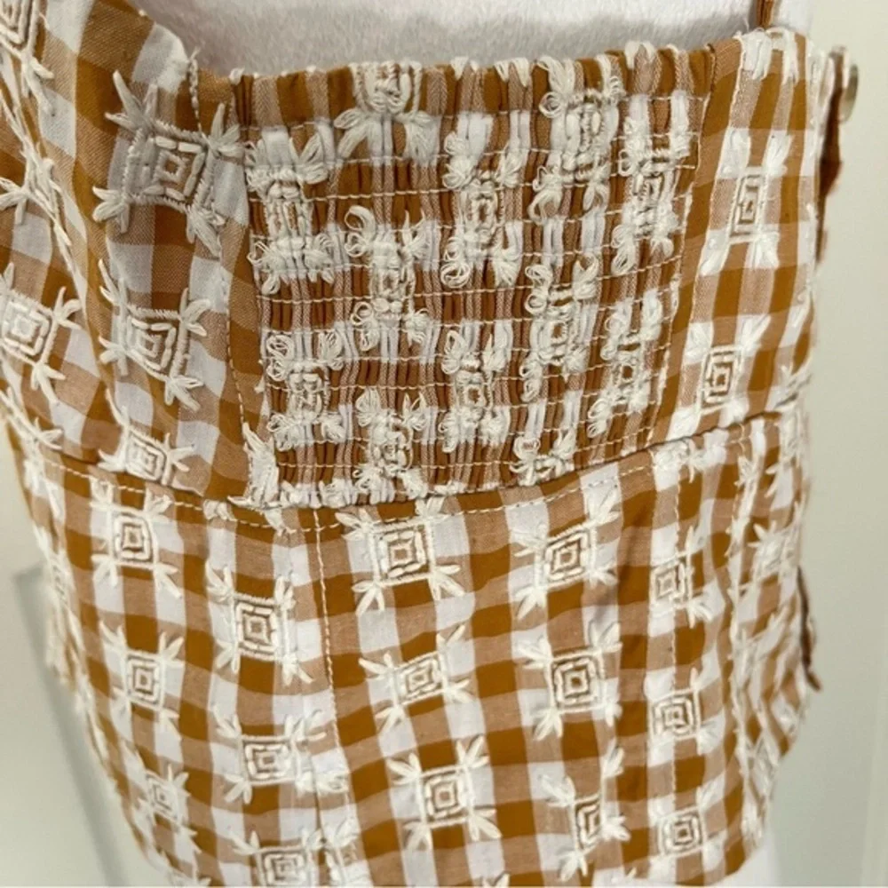 Anthropologie Maeve Scalloped Crop Top Sz 6 Neutral Motif Brown Spaghetti strap - Picture 7 of 13